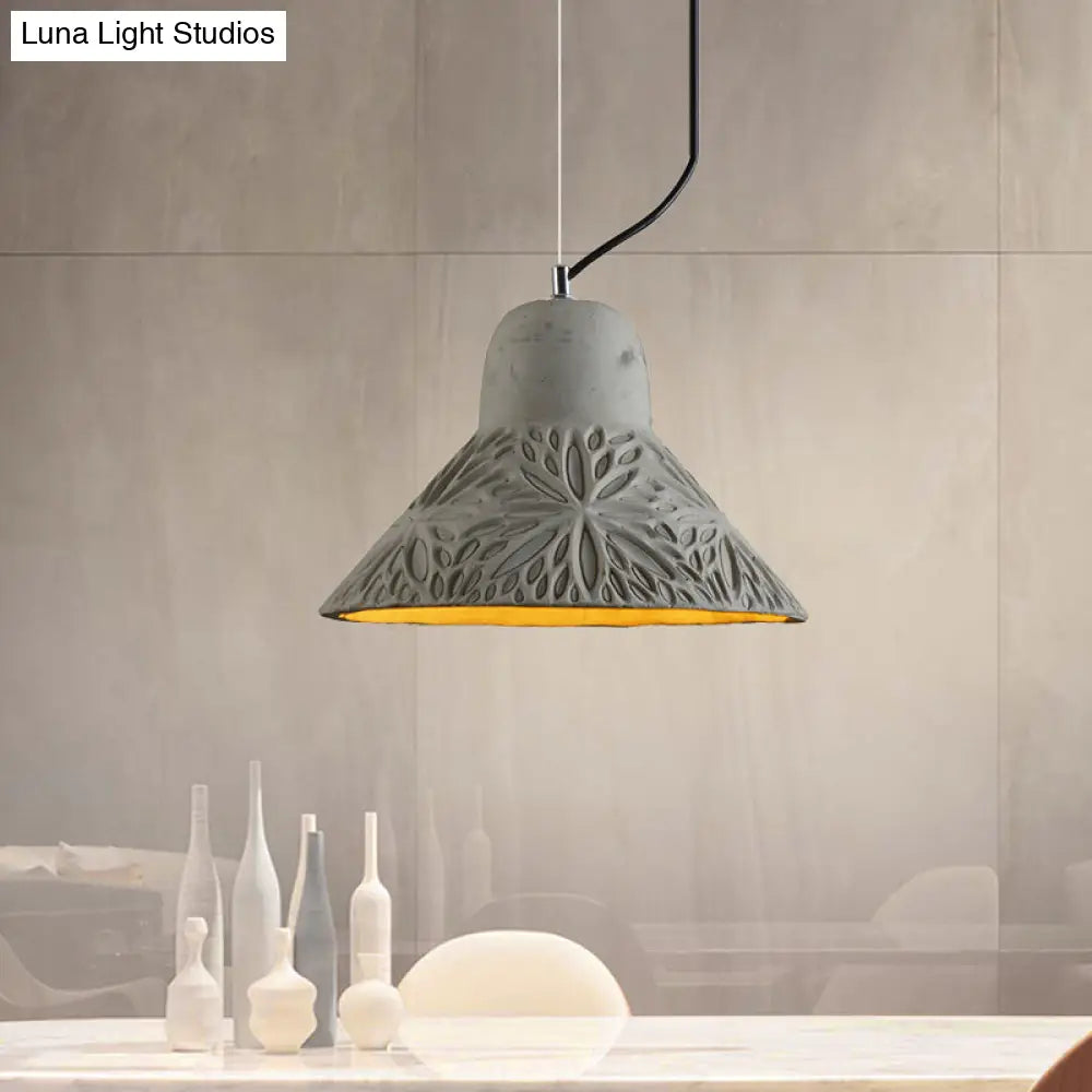 Cement Hanging Light Pendant in Grey - 1 Bulb, 8"/12" Width - Ideal for Restaurants