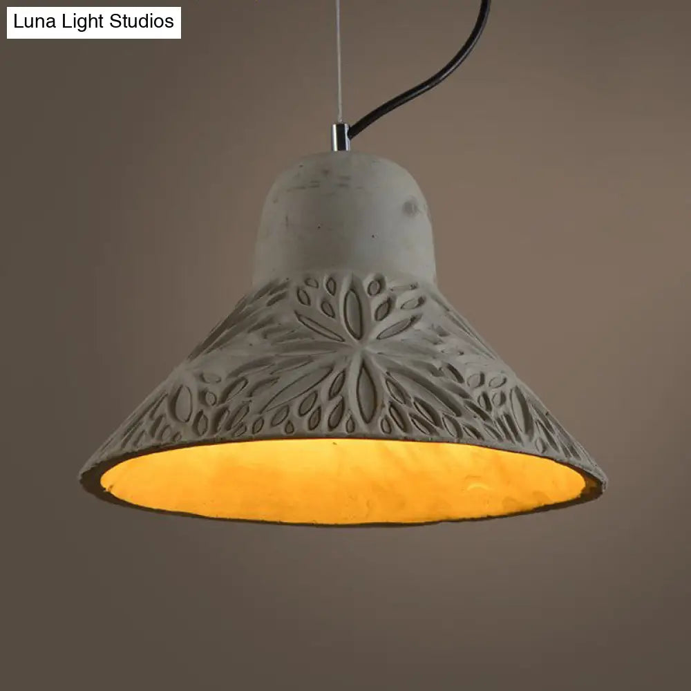 Cement Hanging Light Pendant in Grey - 1 Bulb, 8"/12" Width - Ideal for Restaurants