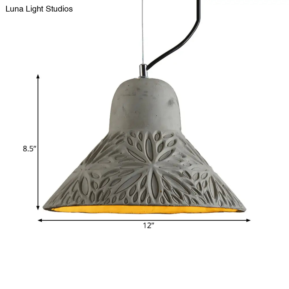 Cement Hanging Light Pendant in Grey - 1 Bulb, 8"/12" Width - Ideal for Restaurants