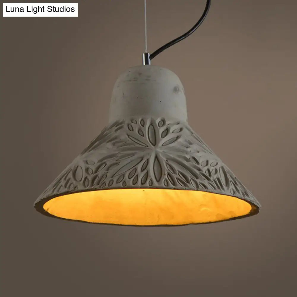 Cement Hanging Light Pendant in Grey - 1 Bulb, 8"/12" Width - Ideal for Restaurants