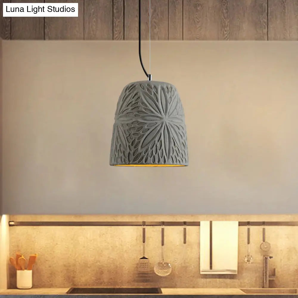 Cement Hanging Light Pendant in Grey - 1 Bulb, 8"/12" Width - Ideal for Restaurants