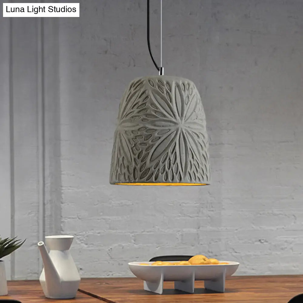 Cement Hanging Light Pendant in Grey - 1 Bulb, 8"/12" Width - Ideal for Restaurants