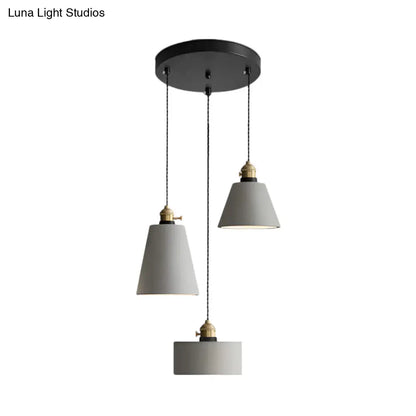 Cement Industrial Geometric Pendant Lamp - Grey, 3 Lights, Round Canopy