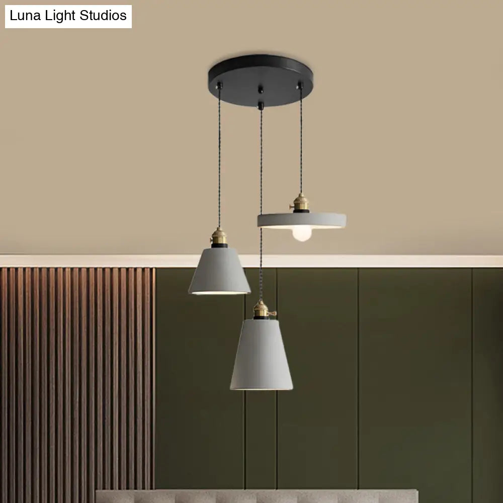 Cement Industrial Geometric Pendant Lamp - Grey, 3 Lights, Round Canopy