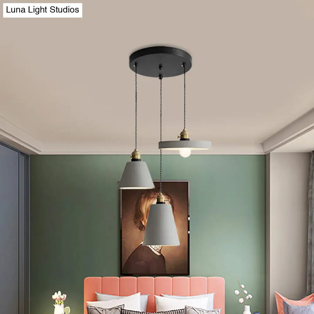 Cement Industrial Geometric Pendant Lamp - Grey, 3 Lights, Round Canopy
