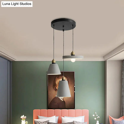 Cement Industrial Geometric Pendant Lamp - Grey, 3 Lights, Round Canopy