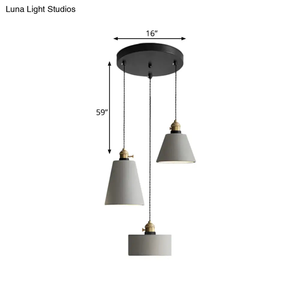 Cement Industrial Geometric Pendant Lamp - Grey, 3 Lights, Round Canopy