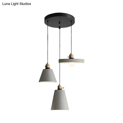 Cement Industrial Geometric Pendant Lamp - Grey, 3 Lights, Round Canopy