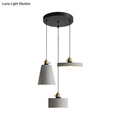 Cement Industrial Geometric Pendant Lamp - Grey, 3 Lights, Round Canopy