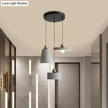 Cement Industrial Geometric Pendant Lamp - Grey, 3 Lights, Round Canopy