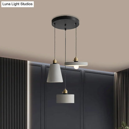 Cement Industrial Geometric Pendant Lamp - Grey, 3 Lights, Round Canopy