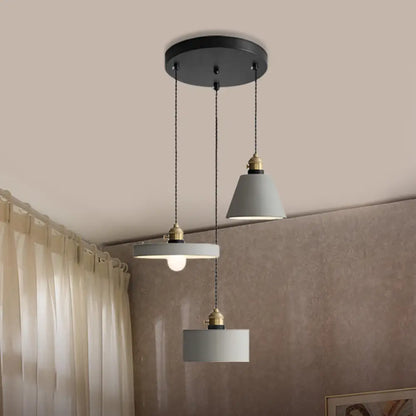 Cement Industrial Geometric Pendant Lamp - Grey, 3 Lights, Round Canopy