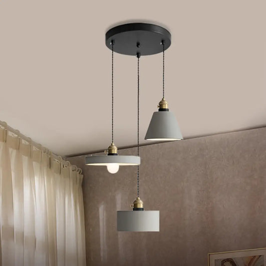 Cement Industrial Geometric Pendant Lamp - Grey, 3 Lights, Round Canopy
