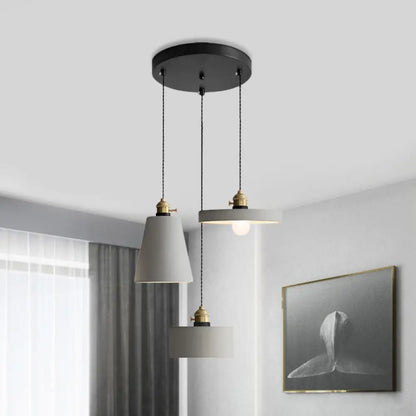 Cement Industrial Geometric Pendant Lamp - Grey, 3 Lights, Round Canopy