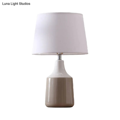 Ceramic 1-Light Bedside Table Lamp in Modern Tapered Drum Design, Brown/White and Gray with Fabric Shade