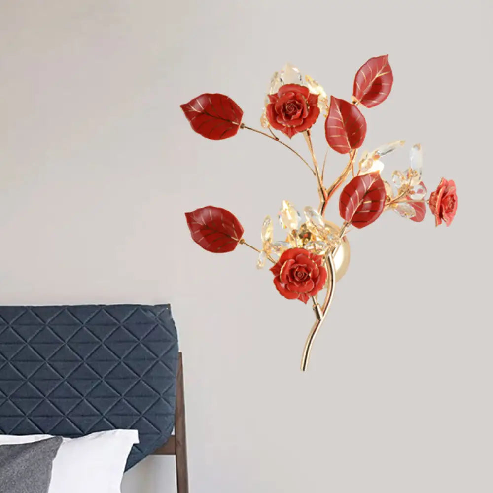 Lámpara de pared DecorBites™ con forma de rama de cerámica y cristal, con 3 bombillas y diseño de rosa y hojas en blanco y negro, ideal para iluminación de dormitorio.
