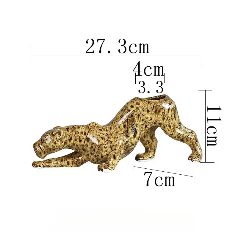 Glossy golden-brown ceramic animal flowerpot leopard with detailed spots by decorbites ceramic animal for garden decor