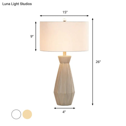 Ceramic Countryside Vase Table Light with Single Bulb and White/Beige Round Shade