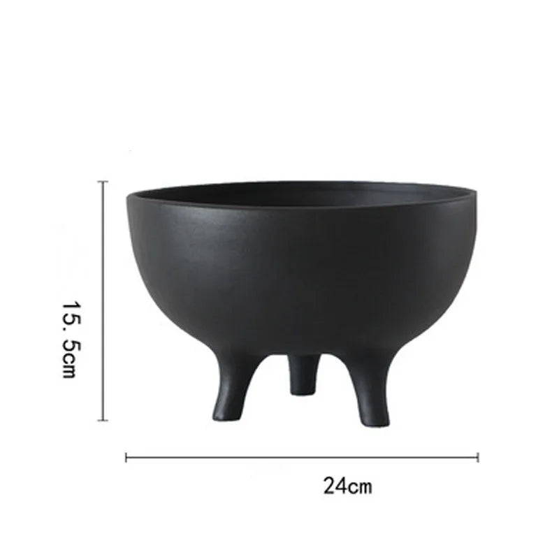 Ceramic Flower Pot with Tripod Stand - black-L - Vase