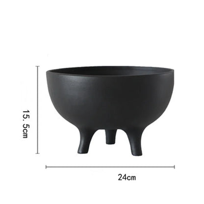 Ceramic Flower Pot with Tripod Stand - black-L - Vase