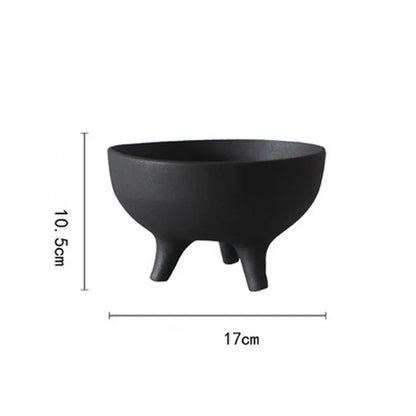 Ceramic Flower Pot with Tripod Stand - black-S - Vase