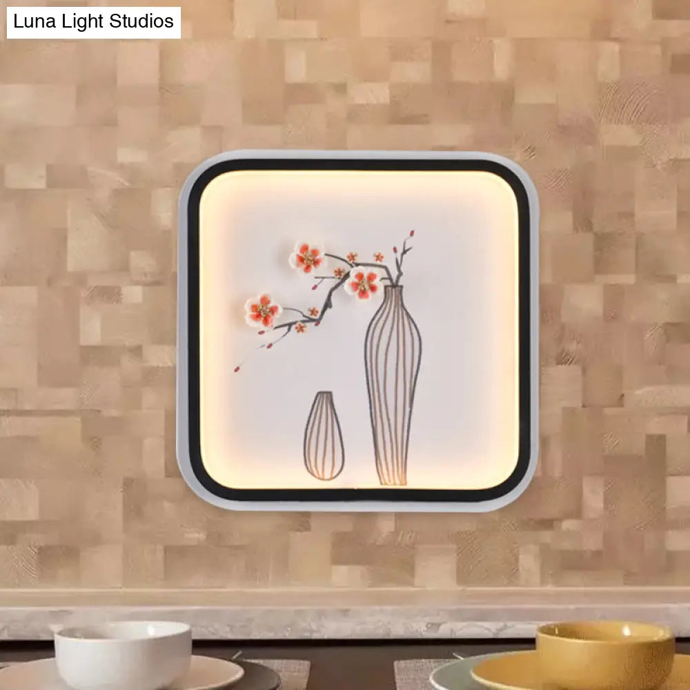Ceramic LED Wall Mount Lamp with Asia Plum Flower Vase Design