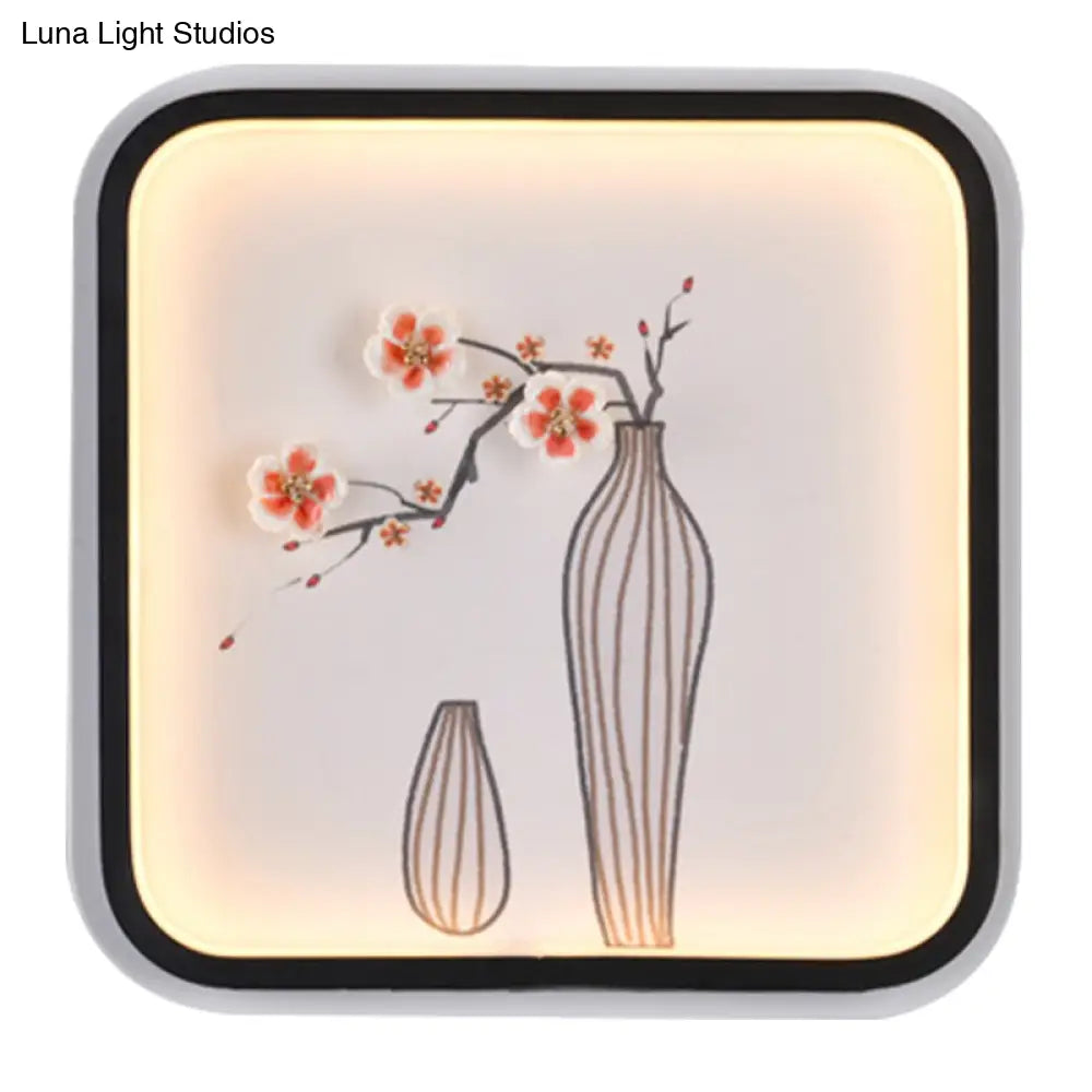 Ceramic LED Wall Mount Lamp with Asia Plum Flower Vase Design