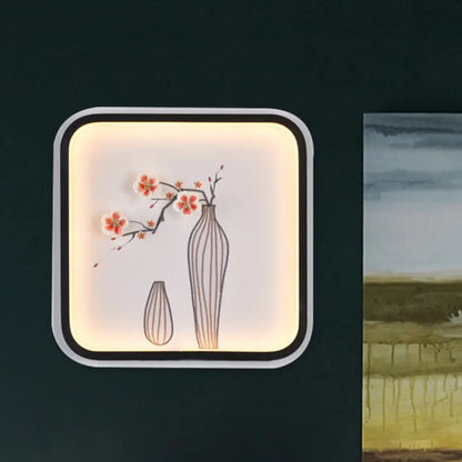 Ceramic LED Wall Mount Lamp with Asia Plum Flower Vase Design