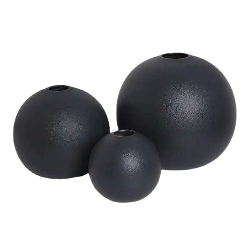 Set of three matte black ceramic round vases with minimalist design for black white vase black white decor