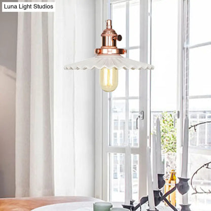 Ceramic Scalloped Edge Industrial Pendant Light with Single Bulb for Dining Rooms in Black, Bronze, or Brass Finishes