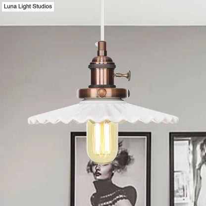 Ceramic Scalloped Edge Industrial Pendant Light with Single Bulb for Dining Rooms in Black, Bronze, or Brass Finishes