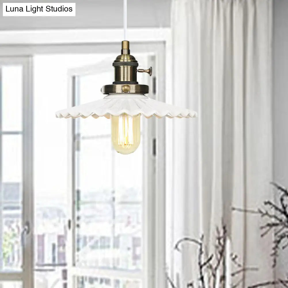 Ceramic Scalloped Edge Industrial Pendant Light with Single Bulb for Dining Rooms in Black, Bronze, or Brass Finishes