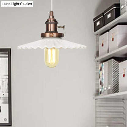 Ceramic Scalloped Edge Industrial Pendant Light with Single Bulb for Dining Rooms in Black, Bronze, or Brass Finishes