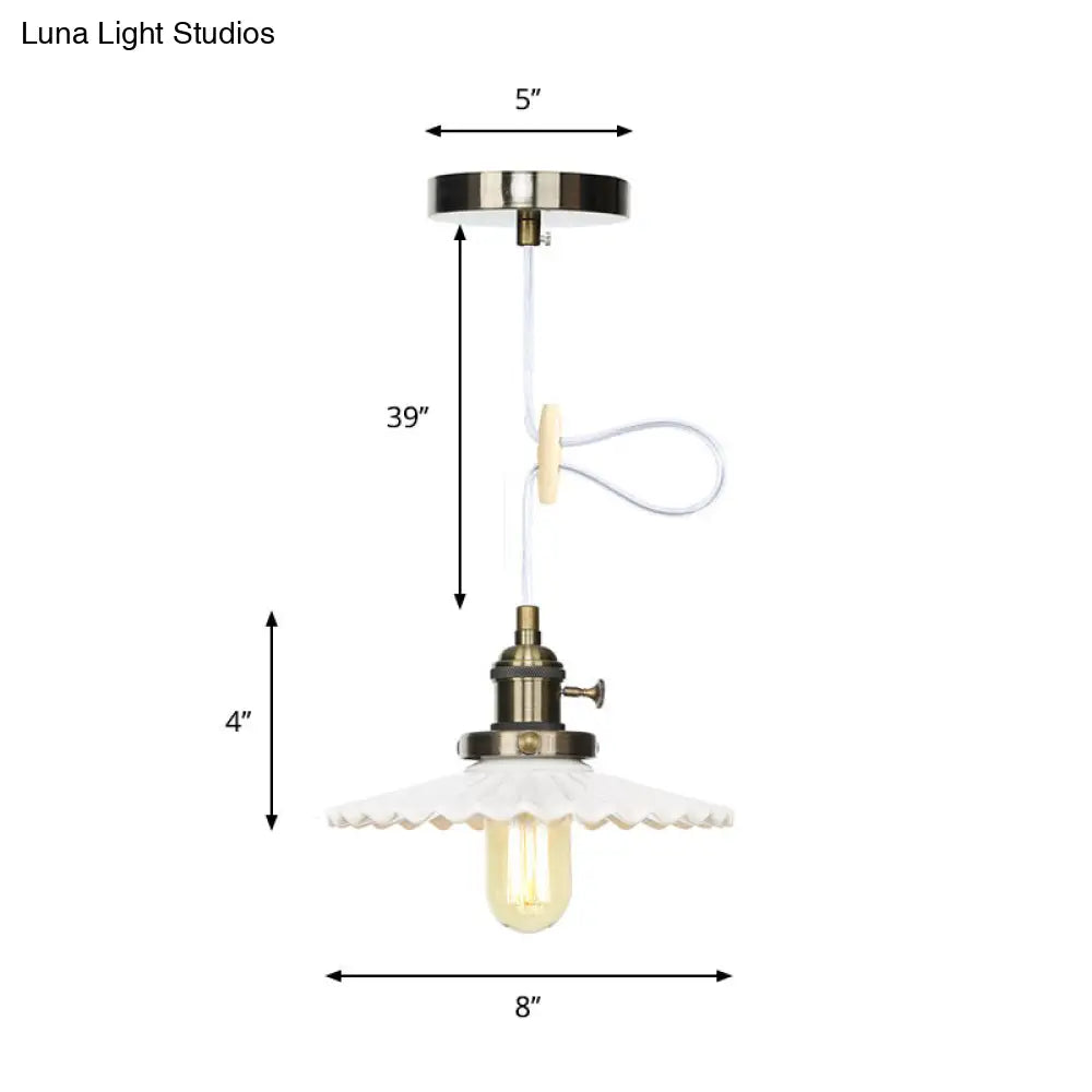 Ceramic Scalloped Edge Industrial Pendant Light with Single Bulb for Dining Rooms in Black, Bronze, or Brass Finishes