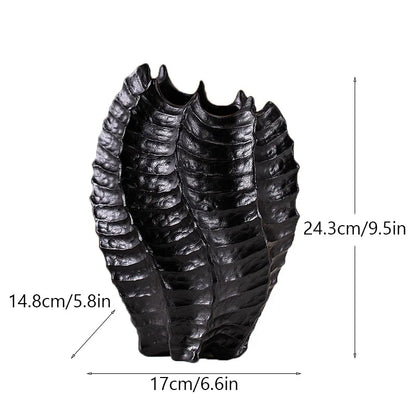 Ceramic Sea Vase with Nordic Modern Decor - B black - Vase