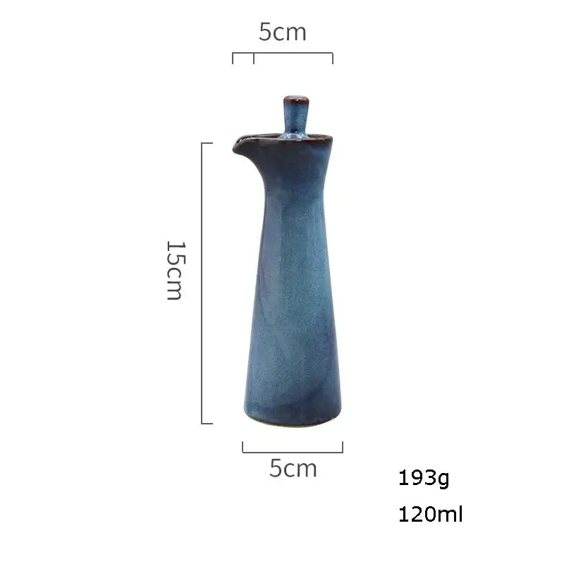 A sleek 15cm ceramic seasoning pot with matte blue glaze and dark brown lid by decorbites ceramic seasoning
