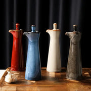 Four ceramic seasoning pots in vibrant red blue white and speckled gray glazes by decorbites ceramic seasoning