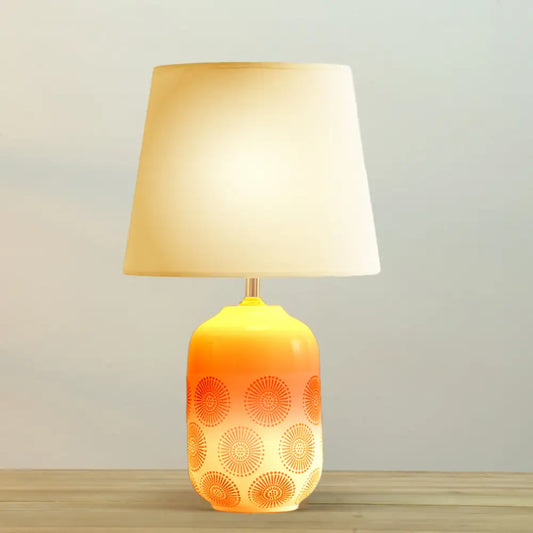 Ceramic Tapered Table Lamp - Minimalist Design in White/Pink Finish with Fabric Shade - Ideal Night Light for Living Room