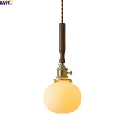 Warm-toned ceramic walnut copper ribbed glass pendant light with brass fixture and dark wood handle for bedroom decorbites ceramic walnut