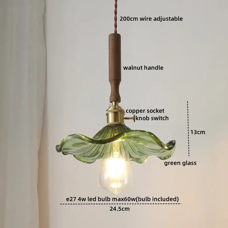 Ceramic walnut copper pendant light with green ribbed glass shade and walnut handle for decorbites ceramic walnut chandelier