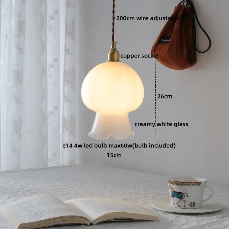 Creamy white glass pendant light with copper socket and braided wire for decorbites ceramic walnut copper chandelier