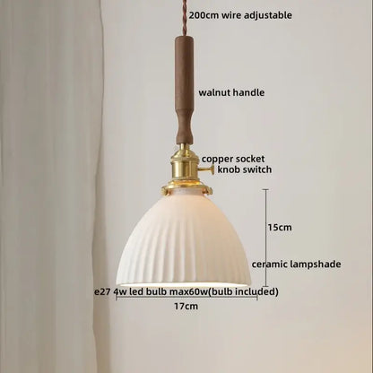 White ceramic walnut copper pendant light with vertical ridges suspended by walnut handle for bedroom decorbites ceramic walnut copper