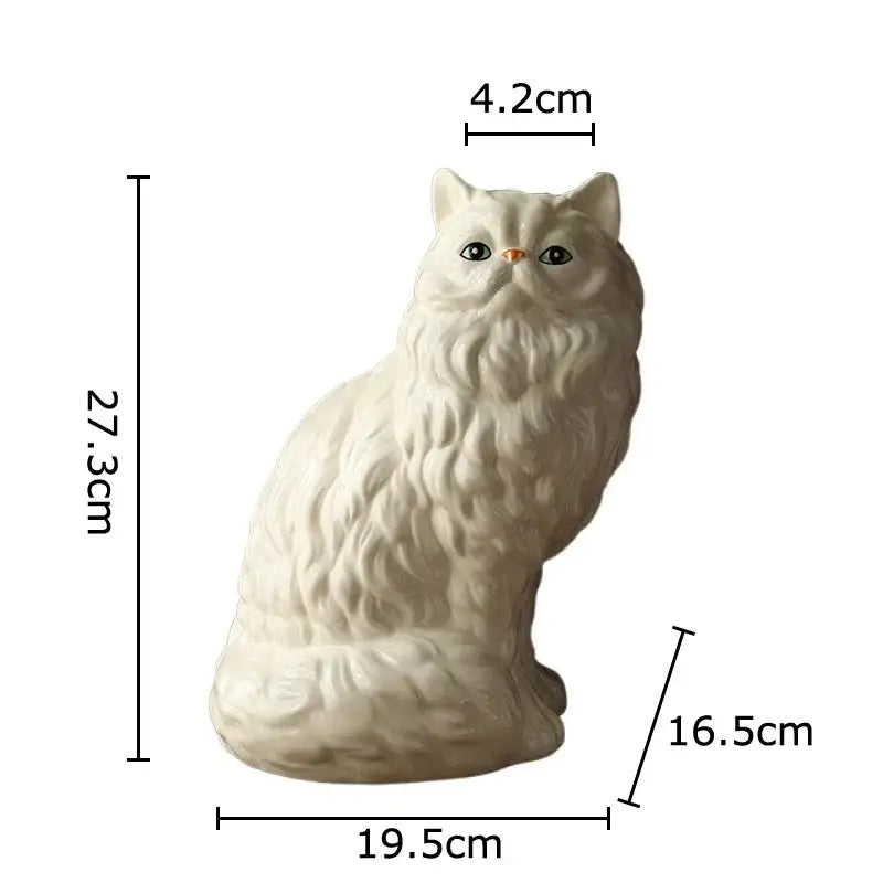 Ceramic white cat vase featuring a fluffy long-haired white ceramic cat figurine with detailed fur for desk and living room decorbites decor