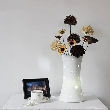 Ceramic White Nightstand Lamp: LED Pastoral Table Light (5.5"/7") with Dried Flower Decor