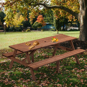 Wooden Picnic Table Outdoor Dining Space 8 Person