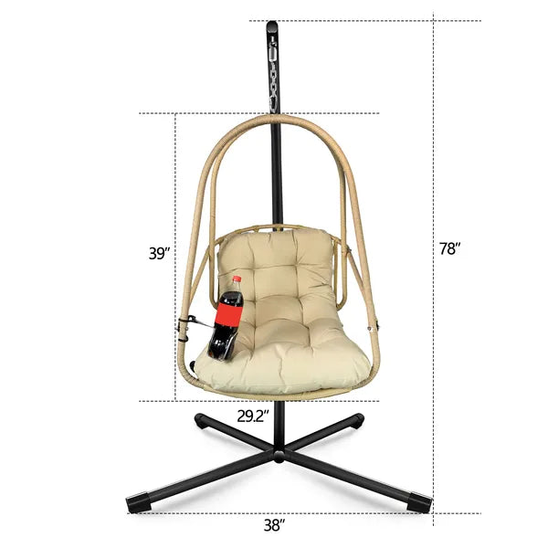 Hanging Egg Chair With Stand - Indoor/Outdoor Woven Rattan Swing Chair With Stand - 350lb Capacity