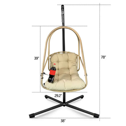 Hanging Egg Chair With Stand - Indoor/Outdoor Woven Rattan Swing Chair With Stand - 350lb Capacity