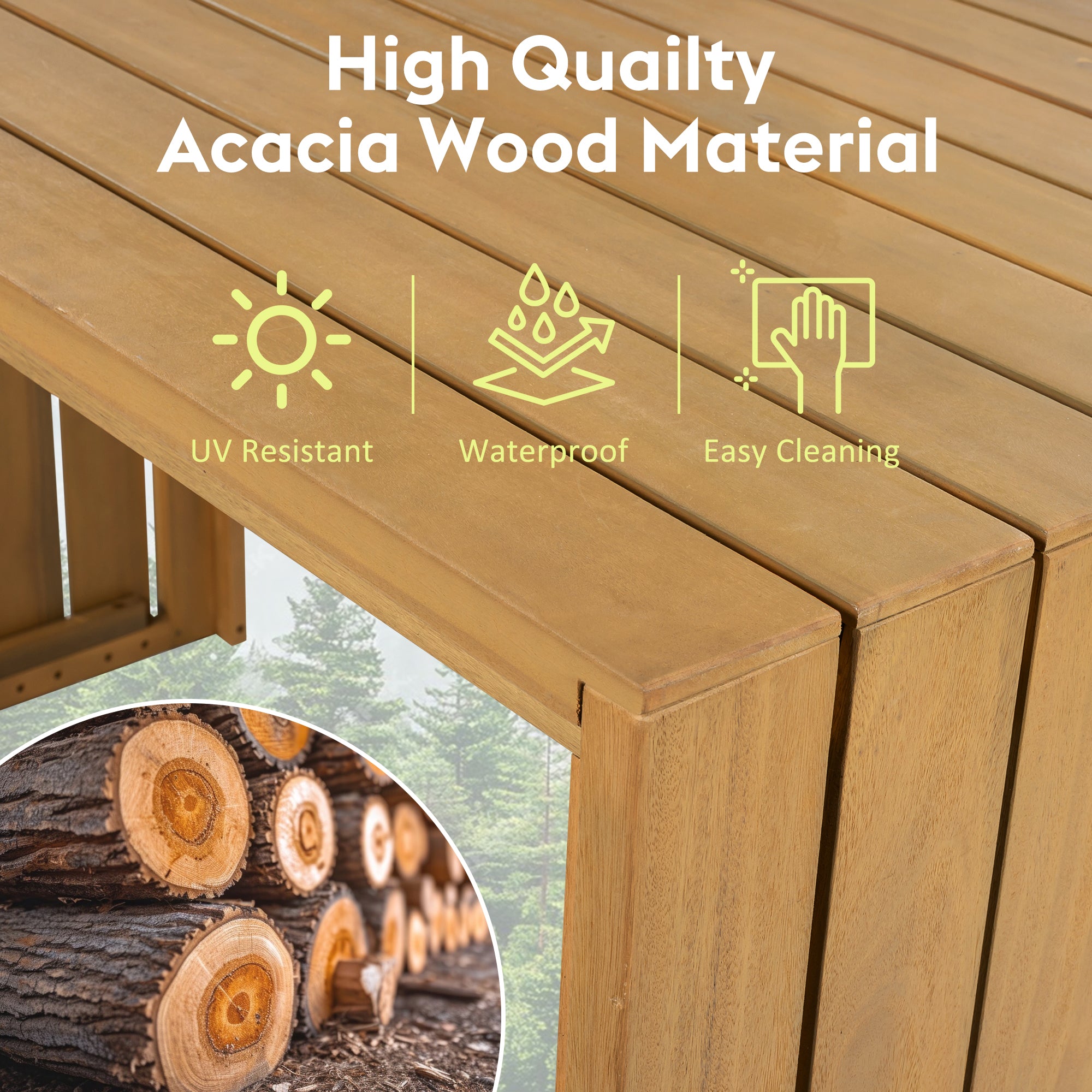 Juego de Bar Exterior de 5 Piezas, Mesa de Altura de Bar de Madera de Acacia para Patio y Cuatro Taburetes con Cojines, Juego de Bar de Comedor de Madera para Patio Trasero, Piscina, Balcón, Beige
