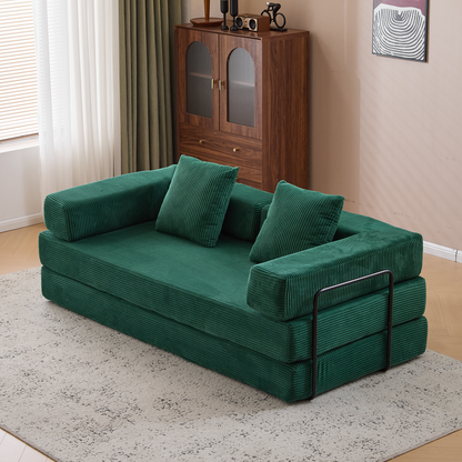 Floor Couch,Compression Sofa,Convertible Floor Sofa Bed-with Pillow Back Support Armrest,Comfy Futon Couch Lounge Sleeper Bed,Corduroy Fabric,for Living Room Bedroom Dark Green
