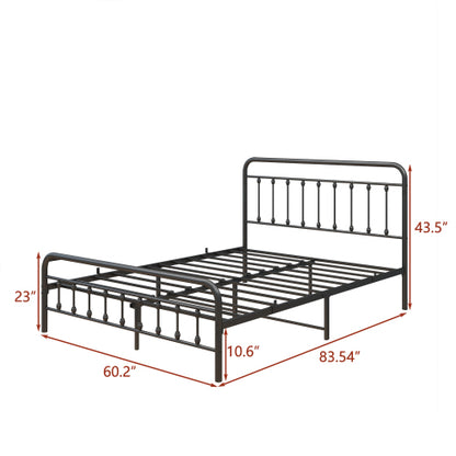Metal Platform Bed Frame, Victorian Style Headboard Footboard Under Bed Storage No Box Spring Needed Queen Size Black